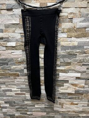 Black Patterned Knit Leggings with Side Fair Isle Detail